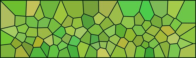 A green abstract mosaic background with irregular polygonal shapes and black outlines, resembling stained glass or a tiled pattern. vector