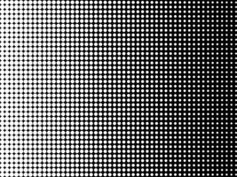 Halftone dot pattern transitioning from white to black, creating a gradient effect. The circular dots vary in size and density, forming a retro-style abstract design. vector