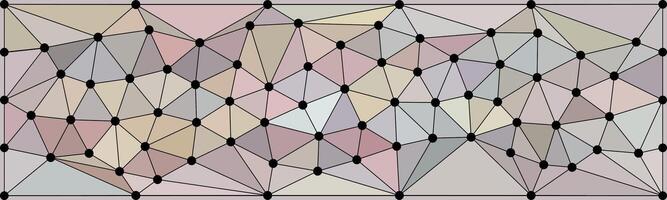 Colorful abstract geometric mesh with triangular polygons, soft pastel tones, and black connecting dots forming a network pattern in a rectangular layout. vector