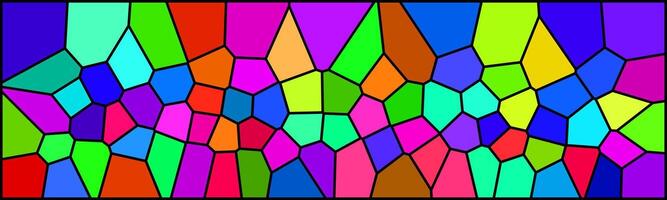 Vibrant abstract mosaic pattern with irregular polygon shapes in a variety of bold colors, resembling stained glass with black outlines and a playful, energetic design. vector