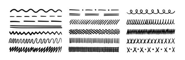 lines, squiggles, hand drawn doodle underlines thick line border, strike through, sketchy scribbles, wavy strokes vector