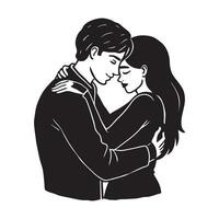 Silhouette of couple hugging for affection and romantic artwork vector