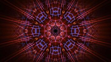 Hypnotic mandala animation with intricate kaleidoscope patterns and bright orange light rays. Seamless loop screensaver with psychedelic shapes morphing on a dark background. Motion graphics, 4K 30fps video