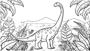 Outline Dinosaur Brachiosaurus Illustration Suitable For Any Graphic Design Project Such As Coloring Book And Education vector
