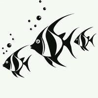Elegant Angelfish in Monochrome Hand-Drawn Black and White Sea Life Illustration vector