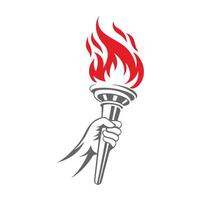 Hand and Torch Silhouette Logo Flaming Fire Design for Courage and Strength Branding vector