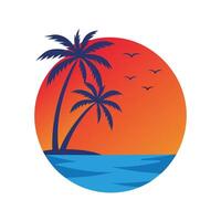Exotic Sunset Scene with Palm Trees and Ocean Horizon Minimal Tropical Art vector