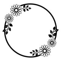 Black and White Floral Border Circular Hand-Drawn Frame for Invitations and Art vector
