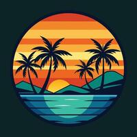 Boho Sunset with Tropical Palms and Soft Orange Glow Minimalist Background vector