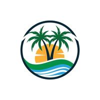 Orange Sun Setting Over Beach with Palm Trees Silhouette Scene for Relaxing Mood vector