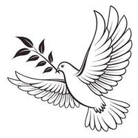 Peace Dove Silhouette Minimalist Black and White Design with Olive Branch Symbolism vector