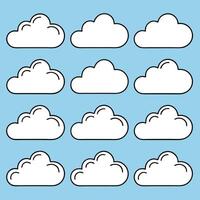 Set of Cartoon-Style Clouds Twelve Soft, White Clouds in a Fluffy or Playful Designs vector