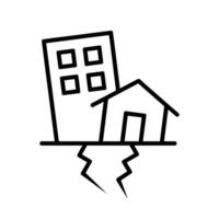 Earthquake icon, Seismology, Aftershocks. Disaster alert, Building collapse warning, Line design, Simple Icon vector