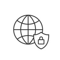 World security icon. Global security protection network icon. Internet security icon in line style vector