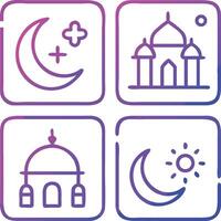 Simple Line Icons Representing Islamic Symbols and Practices vector