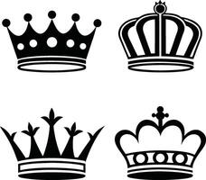 Four Crown Icons in Simple Black and White Design vector