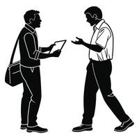 Two Men Discussing Information Using A Tablet In Black And White vector