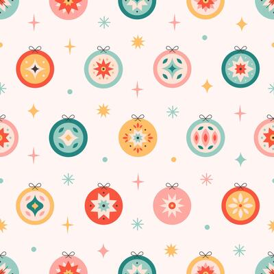 Cute seamless pattern with Christmas tree toys. Christmas ornaments. Print for cards, wallpapers, textiles, wrapping paper, banners