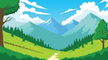 A very beautiful natural view of mountainous layers with a clear sky and grasslands in a flat style vector