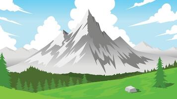 natural scenery of a mountain with sunny weather in flat style vector