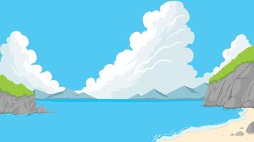 view of an ocean with beautiful coral cliffs and clouds in a clear sky in flat style for summer background vector