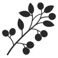 Illustration Of Branch With Berries And Leaves In Black Silhouette Style vector