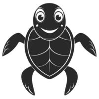 Monochrome Cartoon Sea Turtle Illustration With Happy Face Design Element vector