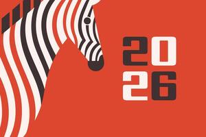 New Year card with abstract geometric horse head. Flat style greeting card illustration. vector