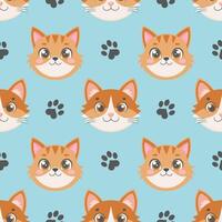 Seamless pattern of cute cat faces and paw prints. Seamless pattern kittens. Cute background for kids vector