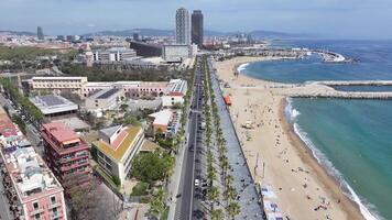 Outdoors Barceloneta Beach in Barcelona Catalonia in Spain . Mediterranean Sea Bay Water. video