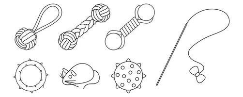 Set illustration toy for dogs and cats, simple linear icons, doodle and sketch style, hand-drawn, isolated on a white background vector