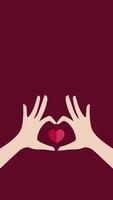 Flat design animation showing hands forming a heart shape, symbolizing love, care, and connection, with vibrant colors to convey unity, affection, and a sense of togetherness. video
