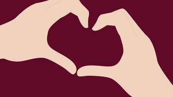 Hands forming a heart shape in a flat design animation, symbolizing love, care, and connection with vibrant, eye-catching visuals, perfect for conveying messages of unity and affection. video