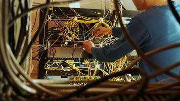 Networking service. network engineer administrator checking server hardware equipment of data center 4 video
