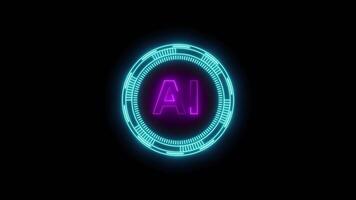 Futuristic glowing AI text in neon circular interface video