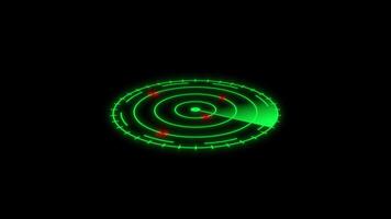 Radar screen animation with rotating scanner and red targets video