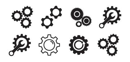 setting sign . cogs symbol . gear wheel mechanism . black outline and filled version vector