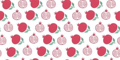 Pomegranate, slices and whole fruits. The pattern is seamless. Simple abstract fruits. Vitamin natural vegetarian food. Repeating background. vector