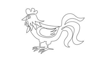 Rooster line art drawing, poultry. Animal, bird on the farm. Graphic design modern continuous line drawing vector