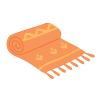 cartoon beach towel in orange colors with simple geometric pattern and fringe edge. vector