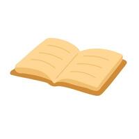 Flat cartoon illustration of an open book. Simple doodle in soft yellow and brown tones. vector