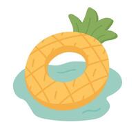 Cartoon inflatable pineapple float in water, fun summer pool or beach illustration in flat style. vector
