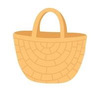 Cartoon style light yellow summer bag with woven texture for beach or picnic scenes. vector