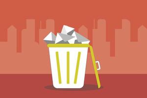 Throw away email and data into full of junk idea in basket bin. concept of Cleaning digital memory, cleaning e-mail, remove spam vector