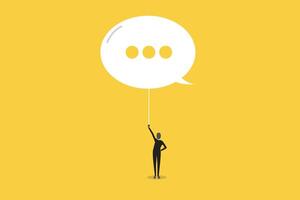 Businessman manage speech bubble balloon. concept of Communication, public relation, discussion, and dialog vector