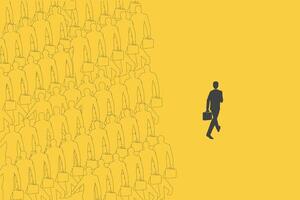 Businessman has to make decision which way to go for his success, Business team or partner go different way, Different or unique vector