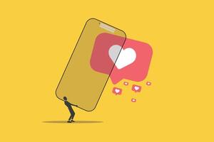 Businessman using smartphone for networking and collecting likes and comments vector