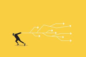 Businessman run with connection. concept of business project management, social networking or teamwork organization vector