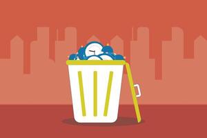 Throw away time or clock into junk basket bin. concept of productivity, expired, spoiled product. vector