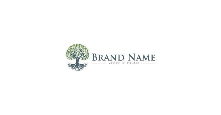 Tree Trunk Root Leaf Logo
